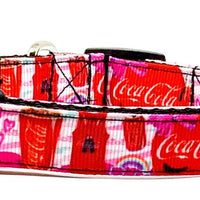 Coca Cola Dog collar handmade adjustable buckle collar 5/8" wide leash fabric Petcollarshandmade