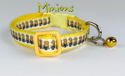 Minions cat or small dog collar 1/2" wide adjustable handmade bell or leash Petcollarshandmade