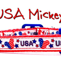 USA Mickey cat or small dog collar 1/2" wide adjustable handmade bell or leash