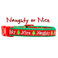 Naughty or Nice Christmas dog collar handmade adjustable buckle 1" or 1/2"wide