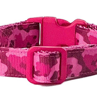 Pink Camo Dog collar handmade adjustable buckle 5/8" wide or leash small dog Petcollarshandmade