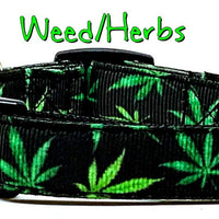 Weed/Herbs dog collar handmade adjustable buckle collar 5/8" wide or leash