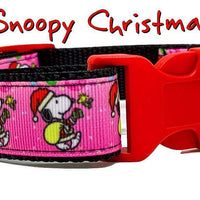 Snoopy Christmas dog collar handmade adjustable buckle collar 1" wide or leash