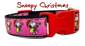 Snoopy Christmas dog collar handmade adjustable buckle collar 1" wide or leash Petcollarshandmade