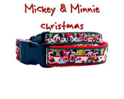 Mickey Christmas dog collar handmade adjustable buckle 1" or 5/8" wide or leash Petcollarshandmade