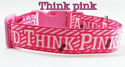 Think Pink dog collar Handmade adjustable buckle collar 1