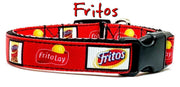 Fritos Dog collar handmade adjustable buckle collar 5/8" wide leash fabric - Furrypetbeds
