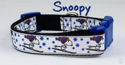 Snoopy Skiing dog collar handmade adjustable buckle collar 1" wide or leash