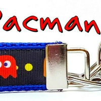 Pacman Key Fob Wristlet Keychain 1"wide Zipper pull Camera strap handmade