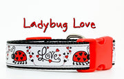 Ladybug dog collar handmade adjustable buckle 1" wide or leash Love Petcollarshandmade