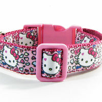 Hello Kitty dog collar handmade adjustable buckle 1" or 5/8" wide or leash