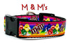 M & M's candy dog collar handmade adjustable buckle  1" or 5/8" wide or leash Petcollarshandmade