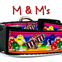 M & M's candy dog collar handmade adjustable buckle  1" or 5/8" wide or leash Petcollarshandmade