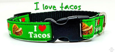 I Love Tacos dog collar handmade adjustable buckle collar 5/8