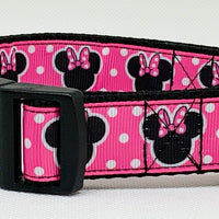 Minnie Mouse Dog collar handmade adjustable buckle 1"or 5/8"wide or leash